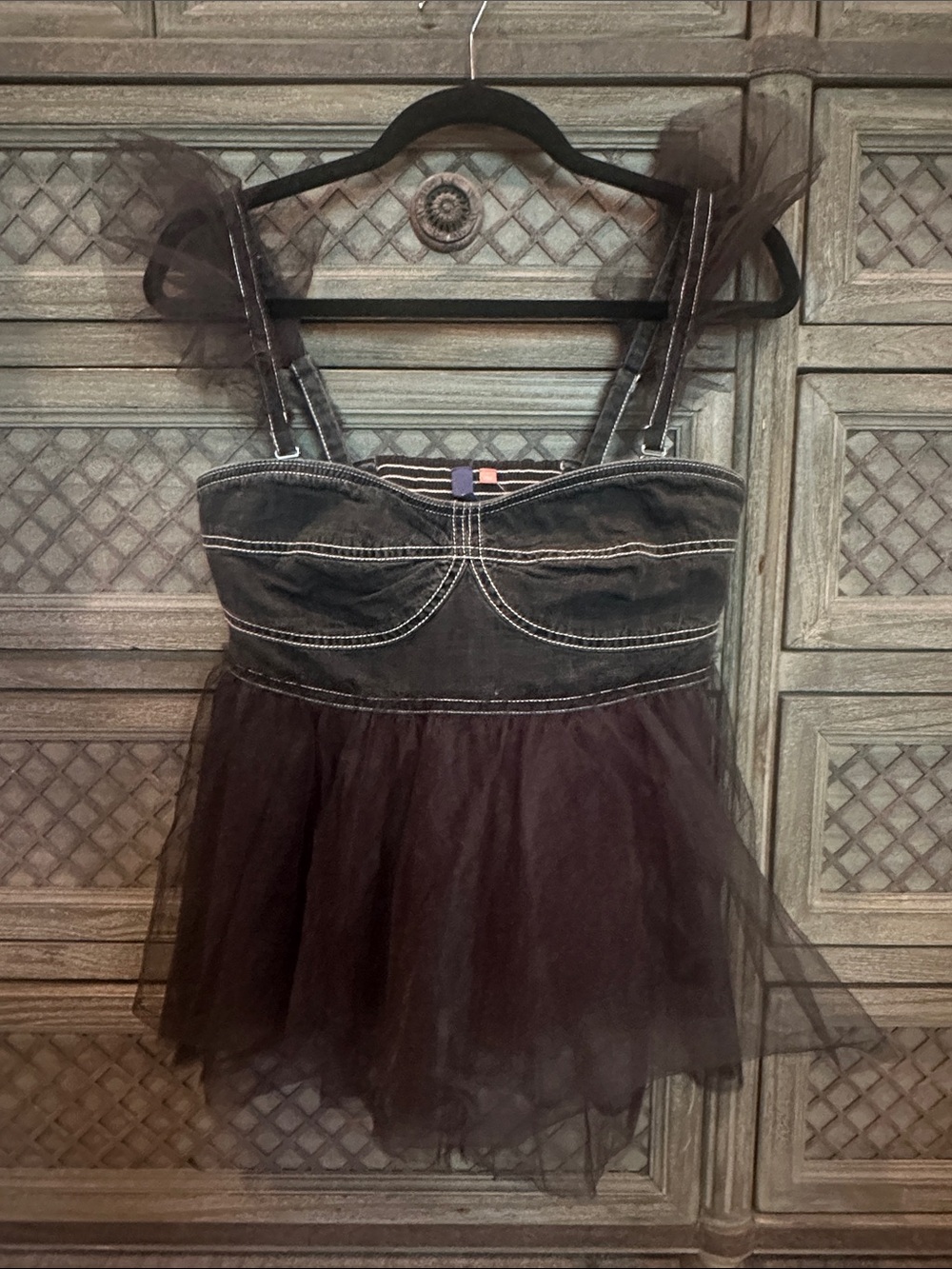 Pilcro Black Denim Tulle Bustier Tank